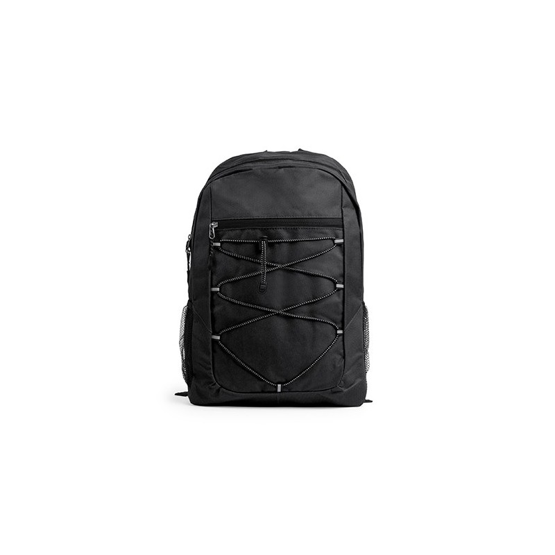 Rucsac sport cu cordon elastic bungee si buzunare laterale 600D MISURI 7181, negru