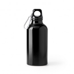Bidon sticla 400 ml metalic aluminiu reciclat  cu capac cu carabina RENKO, negru